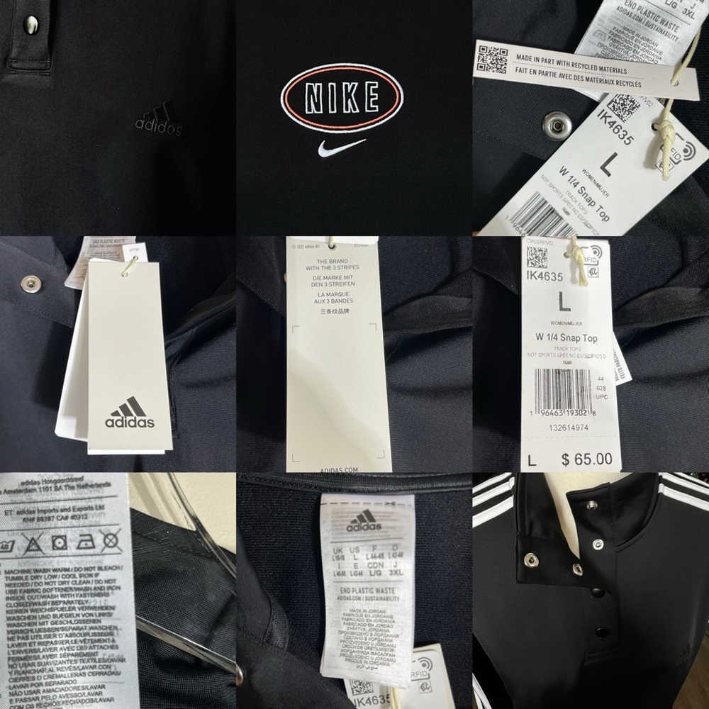 Adidas Black and White Cropped 1/4 Snap Pullover Tricot Jacket NWT Size Large - Picture 8 of 16